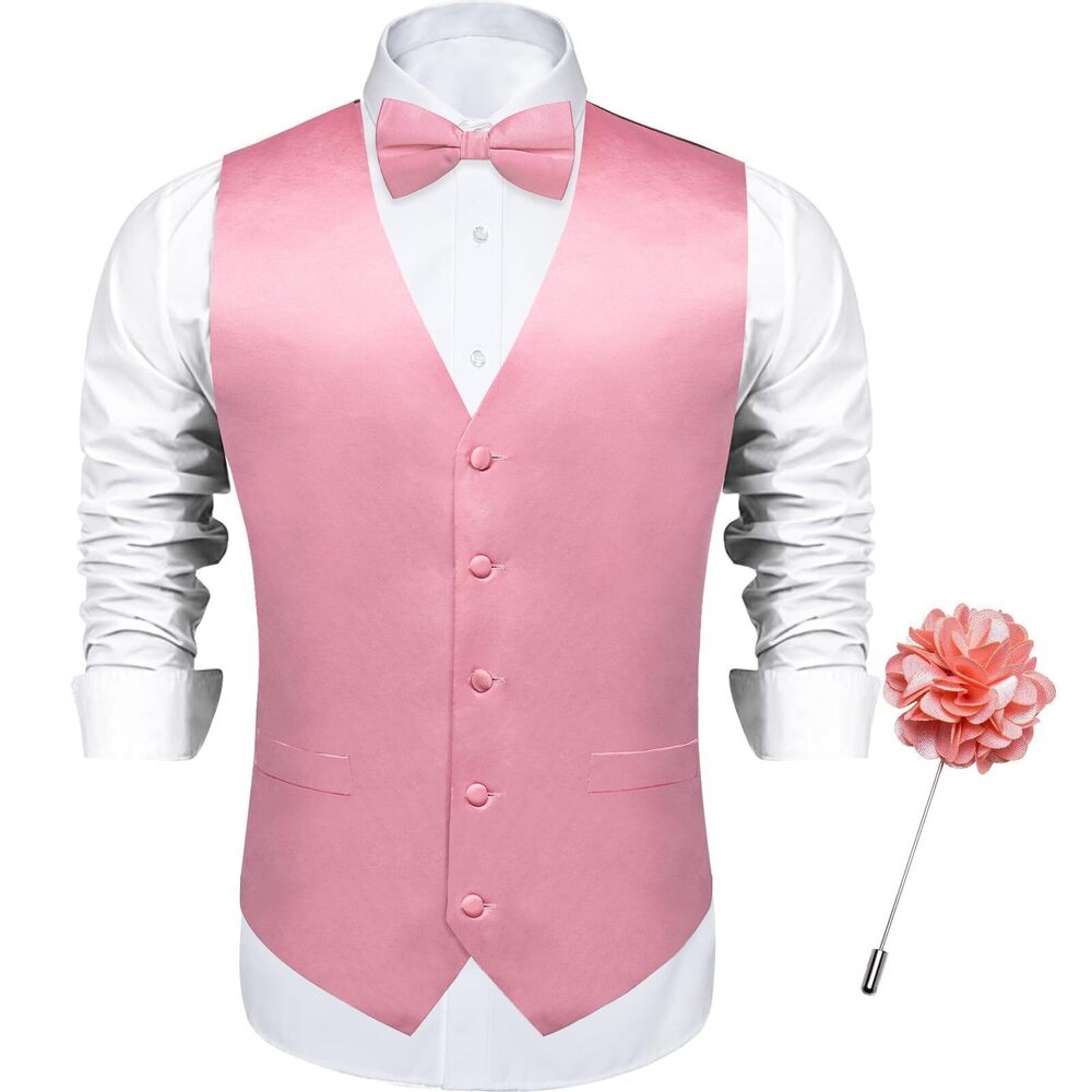 6408 Satin Vest and Bowtie Lapel Pin Set for Suit or Tuxedo,Solid Dress